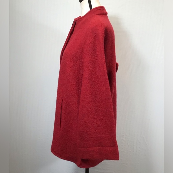 Vintage Ruby Rd Womens 100% Wool Pea Coat Size L Red Button Up Swing Jacket Twee - Picture 5 of 16